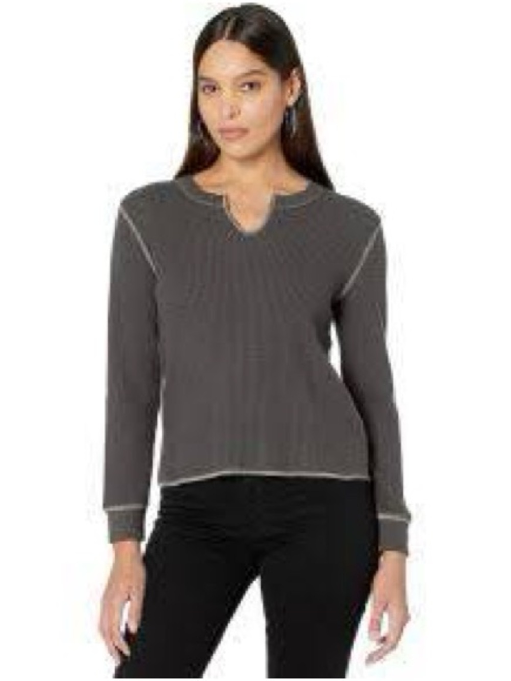 Madewell Women’s Waffle Split Neck Crop Tee. Medium. Coal Grey. Like New.
